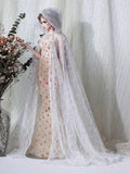 Handmade Doll Cloak with Hood Sheer White Mesh Cape (1/6, 1/4, 1/3 Scale)