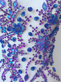 Purple Rhinestone Lace Applique, Beaded Sequin Motif, Bridal Costume Embellishment