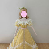 Craftuneed Handmade 1:6 miniature Vintage inspired yellow doll lace dress with delicate ruffle details fit to 28cm - 32cm height dolls