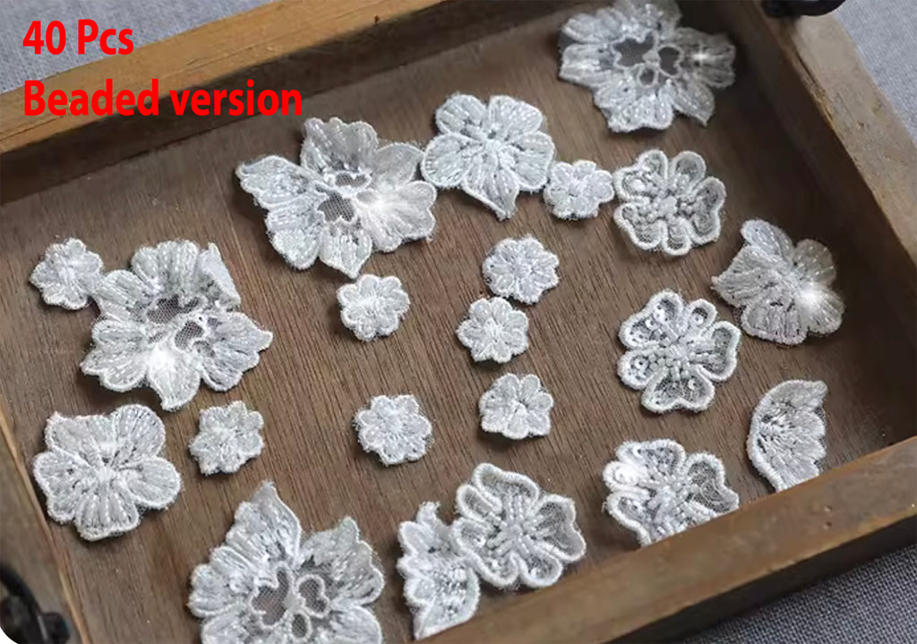 Ivory Floral Lace Applique Bundle Beaded, Sequin Bridal Embroidered Flower Patches