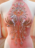 Red Mesh Sequin Beaded Lace Applique Set Embroidery Motif for Couture Sewing DIY