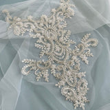Ivory Beaded Lace Applique Bridal Sequin Embroidered Lace Motif For Bodice Bolero