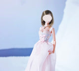 Handmade 1:6 Scale Doll Chiffon Dress with Necklace Miniature Light Pink Princess Gown