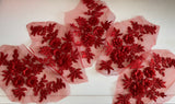 Craftuneed bundle 5pcs Red 3D lace applique sew on double layer floral lace motif patch