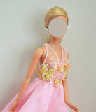 Craftuneed Handmade 1:6 miniature Doll Pink Bridal Beaded Wedding Gown dress with beads and sequins embellishments details