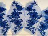 Craftuneed Bundle 4pcs royal blue 3D lace applique sew on double layer embroidered floral lace motif patch