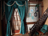 Handmade Miniature Dollhouse Curtain Victorian Style 1:6 Scale Green & Gold Drapes