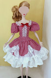 1:6 Scale Doll Victorian Style Dress Miniature Red White Lace Gown Outfit Handmade