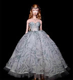 Craftuneed 1:6 Scale Luxury Blue Green Miniature Doll Ball Gown Dress with Rhinestone Bodice Petticoat &amp; Necklace for fashion Dolls Handmade