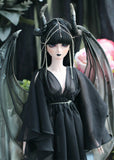 Craftuneed Black Dragon Fantasy Doll Outfit Set Dress Headpiece & Wings Halloween Gothic Demon Costume for 1/12, 1/6, 1/4, 1/3 Scale Dolls