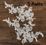 5 Pairs Ivory or White Floral Lace Applique Bridal Embroidered Wedding Motif Patch