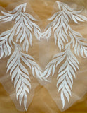 Ivory Beaded Lace Applique Pair Bridal Sequinned Embroidered Leaf Motif Patch