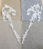 2 Pairs Ivory Bridal Lace Applique Floral Embroidery Wedding Dress Motif Patch (4 Pieces)