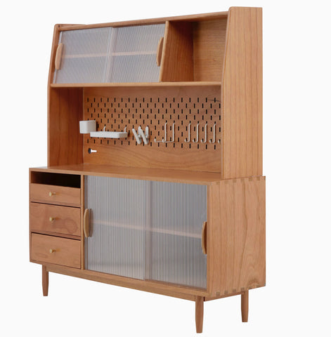Handmade 1:6 Scale Dollhouse Sideboard Cabinet Miniature Kitchen Hutch with Pegboard Hooks
