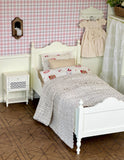 Craftuneed 1:6 scale Dollhouse French Style Princess Bed Miniature Ivory cream Wooden Bed Bedding Set For Fashion Dolls