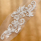 Ivory Beaded Lace Applique Pair Sequins Floral Embroidery Bridal Motif Patch For Wedding