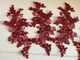 4Pcs Wine Lace Appliques, Floral Embroidered Lace Motifs, Sew On Lace Patch for Sewing