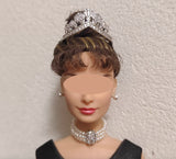 Handmade 1:6 Scale Doll Crown Necklace Earrings Set Miniature Faux Pearl Rhinestone Jewellery