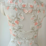 Floral Embroidered Lace Applique Pair Bridal Wedding Dress Bodice Motif Patch