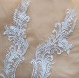 3 Pairs Ivory Sequin Lace Applique Floral Embroidered Bridal Motif Patch