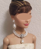 1:6 Scale Doll Necklace and Earrings Set Miniature Faux Pearl Jewellery Handmade