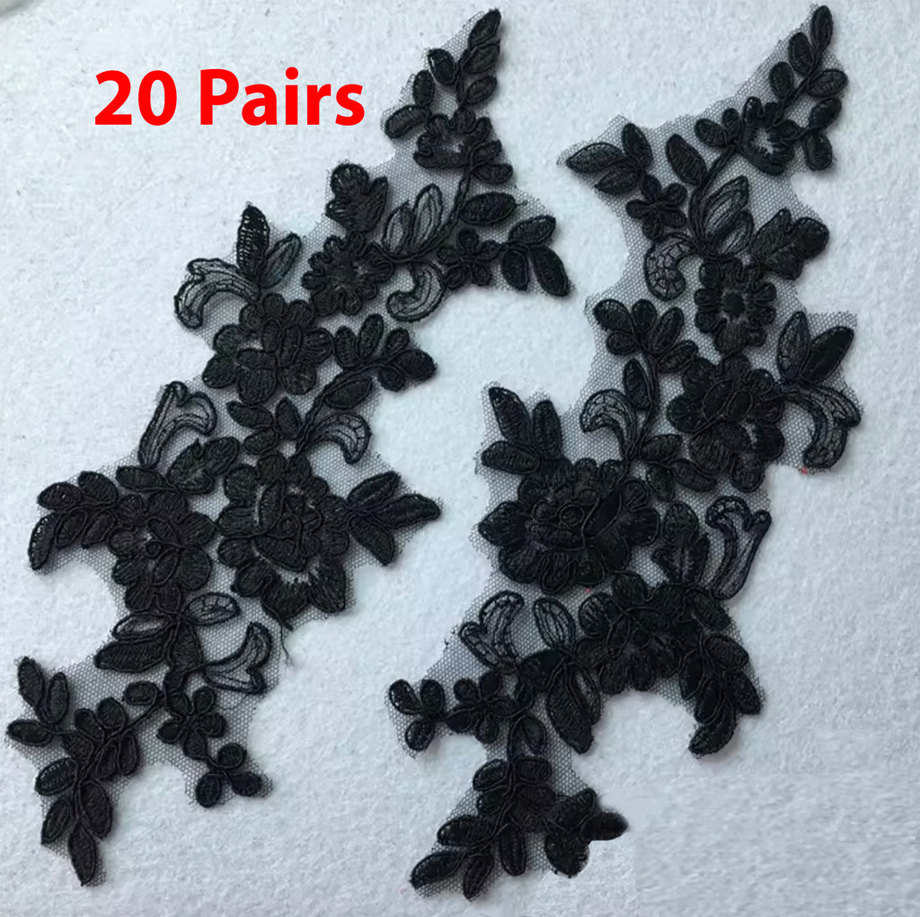 20 Pairs Embroidered Lace Appliques, Floral Tulle Lace Motifs Patch, Sewing Craft Supply