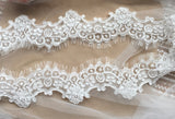 Ivory floral embroidered lace trim with eyelash edge Bridal sewing material, 9 Meters
