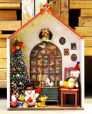Craftuneed 1:6 scale Christmas Dollhouse Miniature Scene Wooden House with Tree Snowman Reindeer Bear & Festive Decor For Dolls