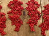 4pcs Red Floral Lace Appliques Embroidered Flower Lace Motif Patch on Tulle