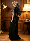 Handmade Gothic Doll Dress with Veil Black Lace Victorian Bridal Gown 1/6 1/4 1/3 Scale