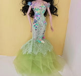 Handmade 1:6 Scale Doll Floral Lace Dress Beaded Mermaid Tulle Gown with Hair Accessory