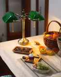 Craftuneed 1:6 Scale Doll Vintage Style Pull Chain Green Desk Lamp with Metal Base Miniature Dollhouse Lighting For Fashion Dolls