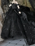 Black Gothic Doll Evening Dress Miniature Victorian Gown with Veil 1/6 1/4 1/3 Scale