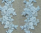 Light Blue Floral Lace Applique: Embroidered Tulle Flower Motif (20 Pairs)