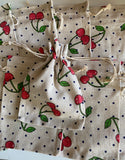 Craftuneed Bundle 10pcs Cherry and Polka Dot Print Drawstring Gift Bags Natural Linen Pouch Bag