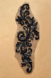 Black Beaded Lace Applique Pair Sequins Floral Embroidery Lace Motif Patch For Dressmaking