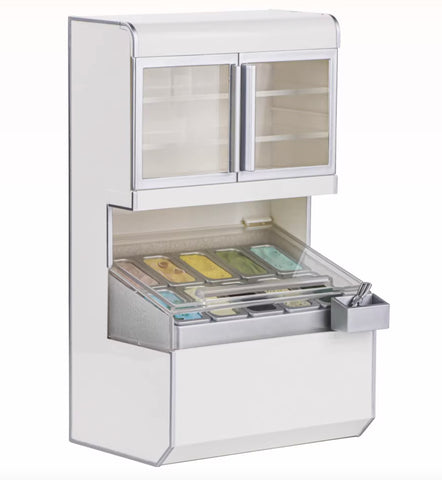 Craftuneed 1:6 Scale Miniature Ice Cream Display Freezer Cabinet with Scoops and Removable Ice Cream Rack Dollhouse Kitchen Furniture