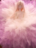 Handmade Gradient Bridal Doll Dress Miniature Tulle Gown with Petticoat 1/6 1/4 1/3 Scale