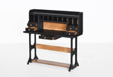 Craftuneed 1:6 Miniature Vintage Wooden Writing Desk Dollhouse Study Furniture with Drawers Black Wood Trestle Work Table For Dolls