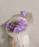 Handmade 1:6 Scale Doll Hat with Lilac Purple Flowers Miniature Doll Accessory