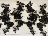 Craftuneed Bundle 5pcs black 3D lace applique sew on double layer floral lace motif patch