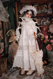 Handmade Victorian Doll Embroidered Dress with Bonnet For 1:4 Scale Doll