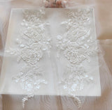 Ivory Beaded Floral Lace Applique Embroidery Sequins Motif Patch Luxury (4 Pairs)