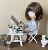 1:6 Scale Dollhouse Artist Easel Desk & Chair Miniature Art Studio Furniture Props Set