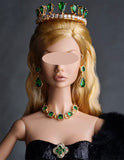 Handmade 1:6 Scale Doll Jewellery Miniature Emerald Green Crown Necklace Earrings Brooch