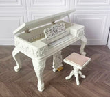 Craftuneed 1:12 Scale Miniature Victorian Style Grand Rectangular Piano &amp; Seat Set Dollhouse Classic Music Room furniture Available in Brown or White
