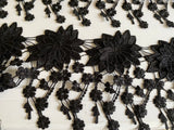 Craftuneed 1.5 Meter Black Floral Embroidered Lace Trim sew on lace trimming with Dangling Details