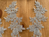 3pcs Light Grey Floral Lace Appliques Embroidered Rose Lace Motif Patch