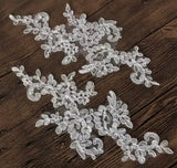 5 Pairs Ivory Bridal Lace Applique Embroidered Floral Tulle Lace Motif Patch For Wedding