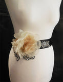 Handmade Bridal Sash Belt Black, Ivory & Champagne Chiffon Flower Rhinestones Wedding Dress Belt Floral Waistband for Wedding